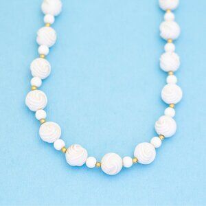 30 inch, Vintage White Faux Pearl Ball Beads Beautiful Beaded Necklace - N35